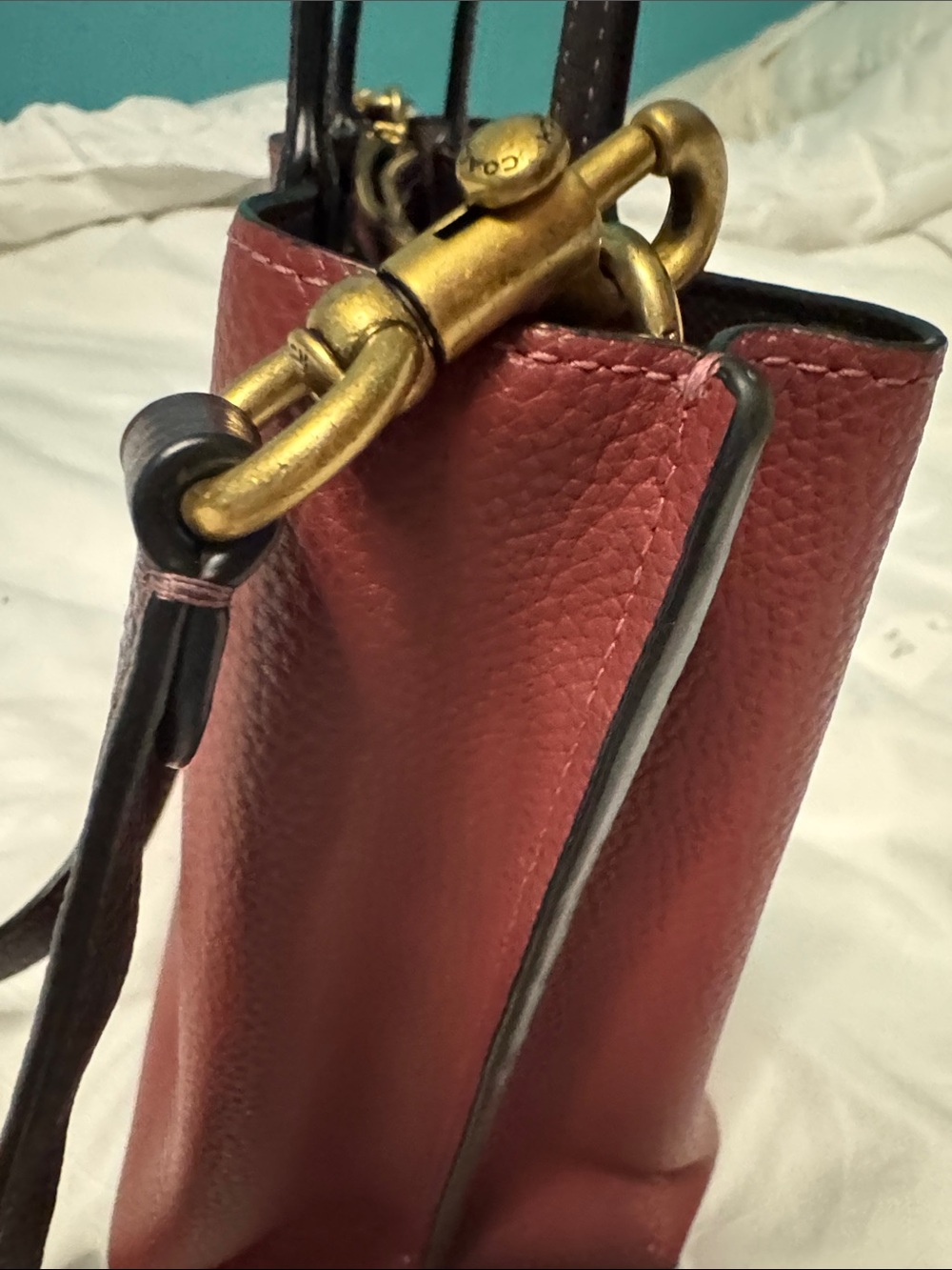 Women's Burgundy Leather Tote Bag with Dark Brown Handles